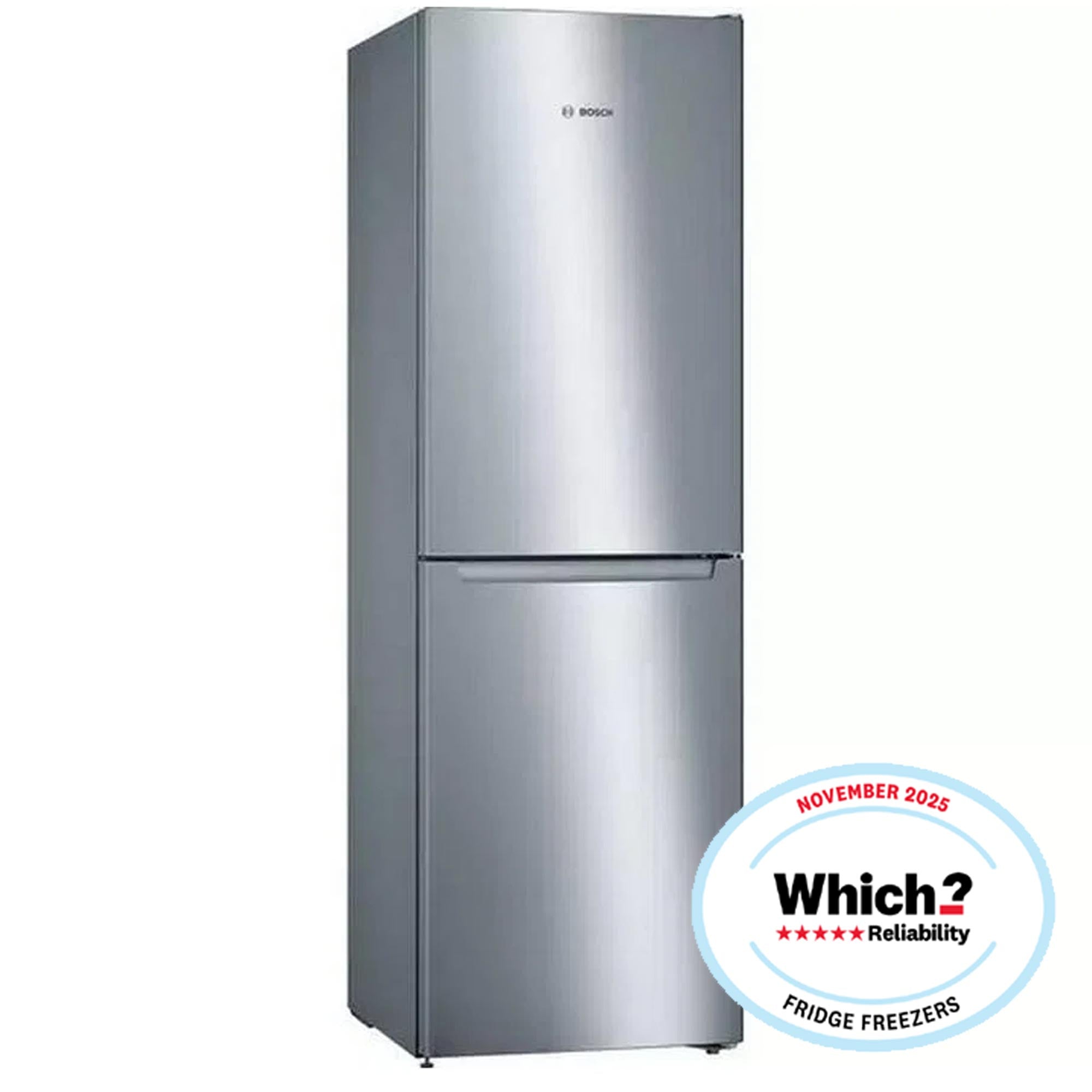 Bosch KGN34NLEAG 186cm Tall Fridge Freezer, 193L Fridge, 105L Freezer, 60cm Wide, NoFrost, Silver