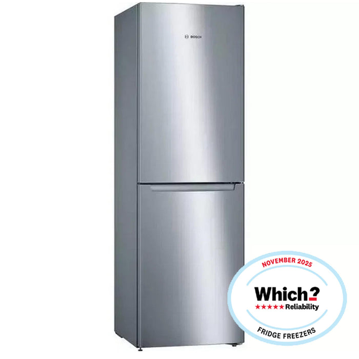 Bosch KGN34NLEAG 186cm Tall Fridge Freezer, 193L Fridge, 105L Freezer, 60cm Wide, NoFrost, Silver