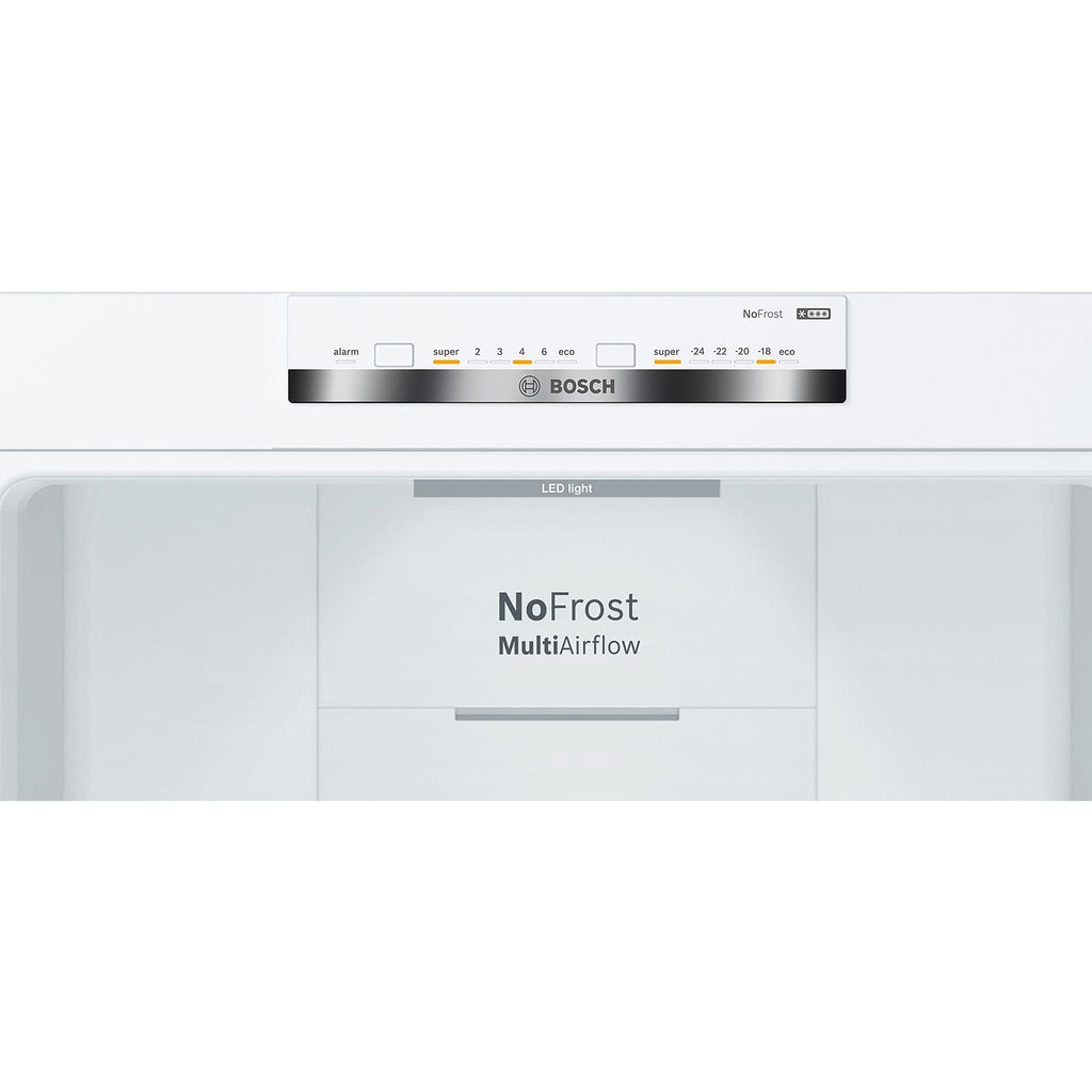 Bosch KGN392WEBG 203cm Tall Fridge Freezer, 279 Litre Fridge, 89 Litre Freezer, 60cm Wide, Frost Free, White