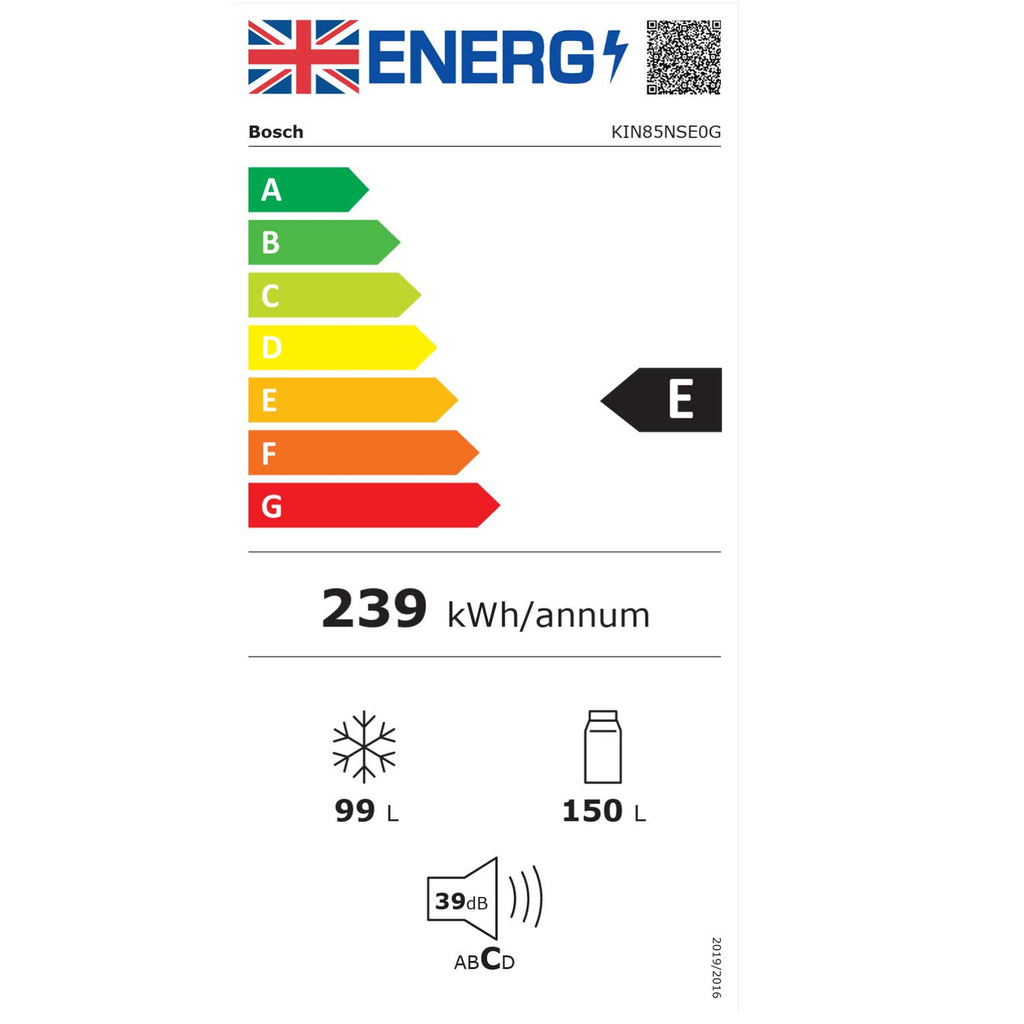 Bosch KIN85NSE0G 177.5cm Tall Integrated Fridge Freezer, 150 Litre Fridge, 99 Litre Freezer, 54cm Wide, Frost Free