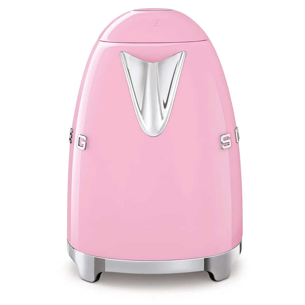 Pink and silver appliance on a white background