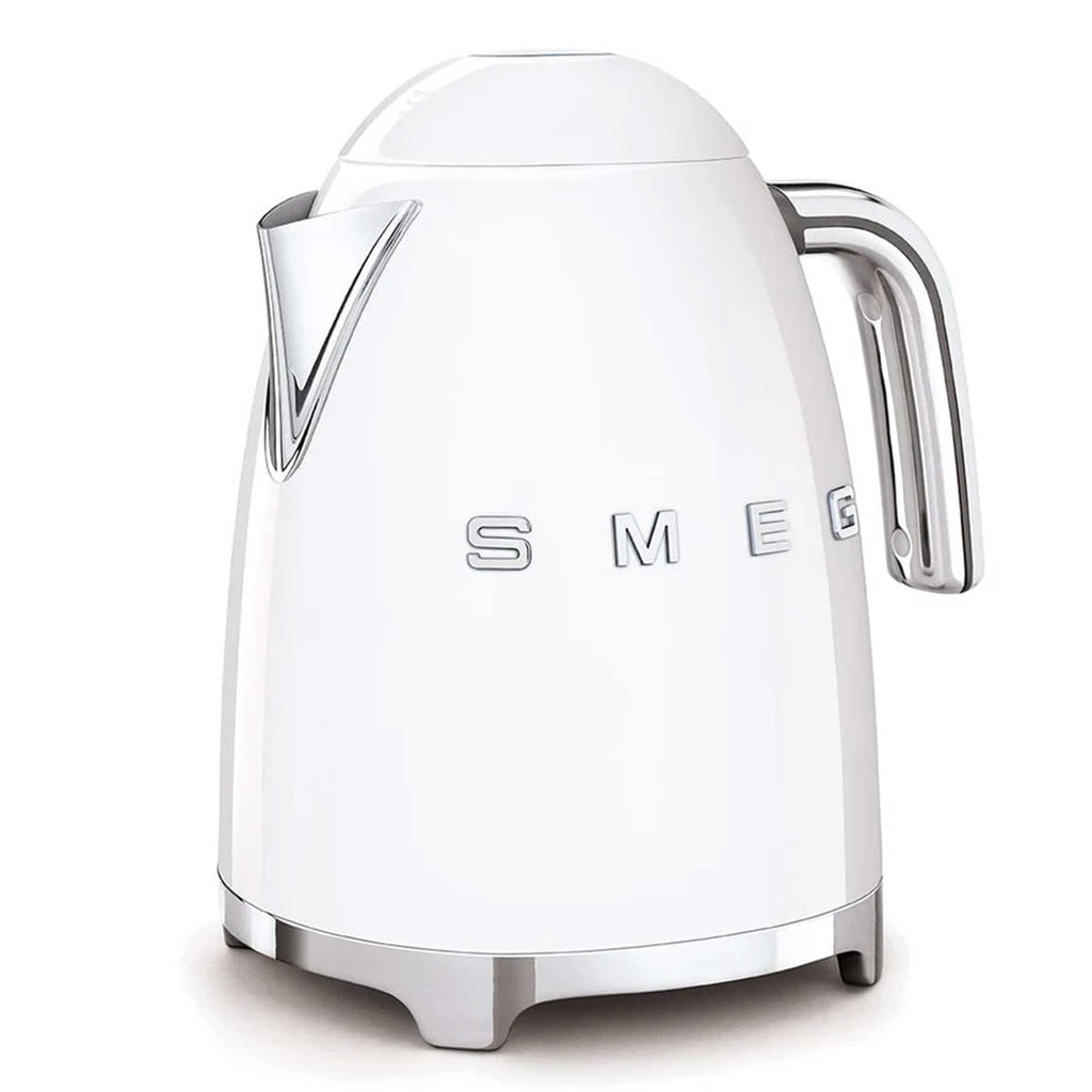 White electric kettle with 'SMEG' branding on a white background