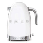White electric kettle with 'SMEG' branding on a white background