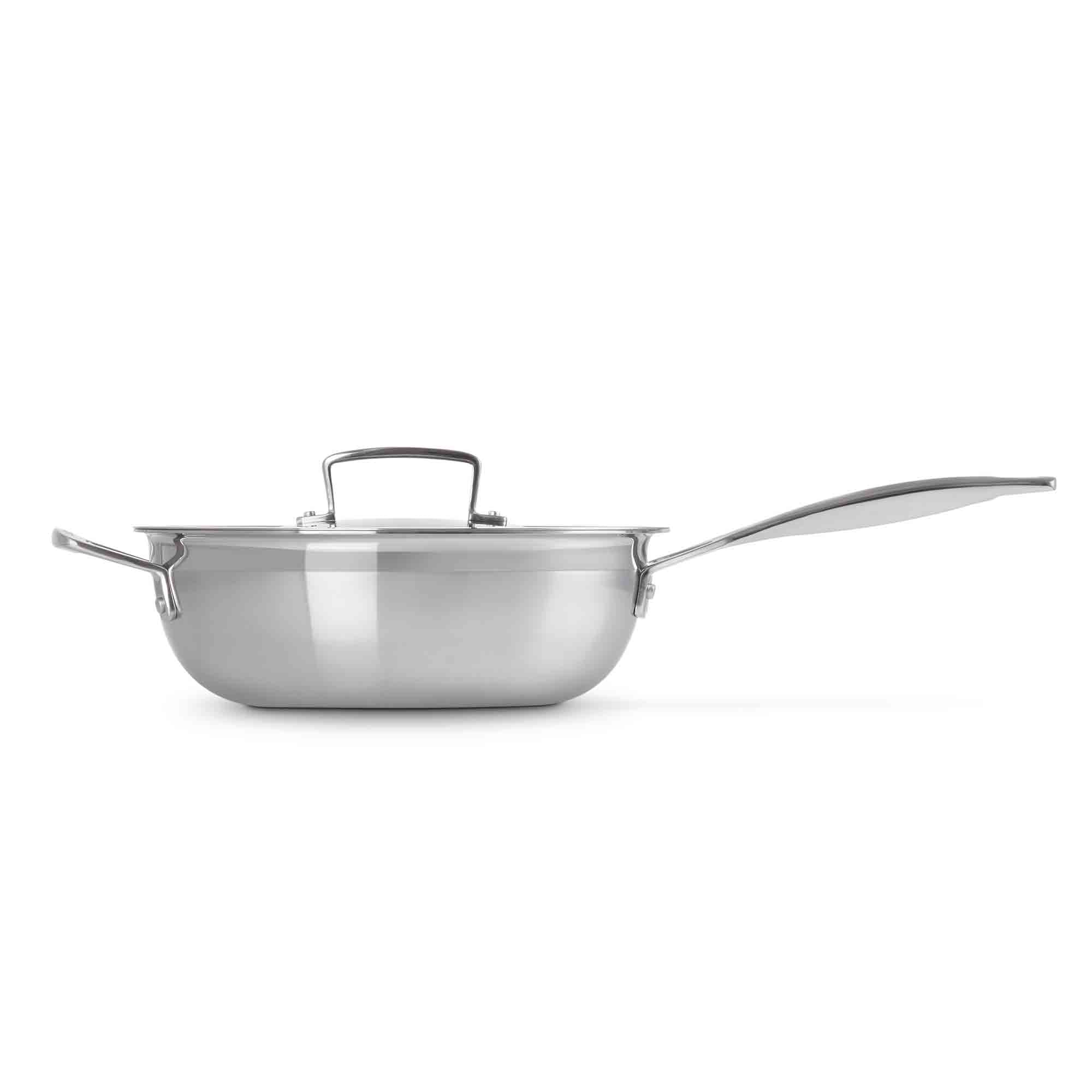 Le Creuset 3-ply Stainless Steel Non-Stick Chef's Pan with Lid and Helper Handle 