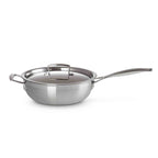 Le Creuset 3-ply Stainless Steel Non-Stick Chef's Pan with Lid and Helper Handle on white background