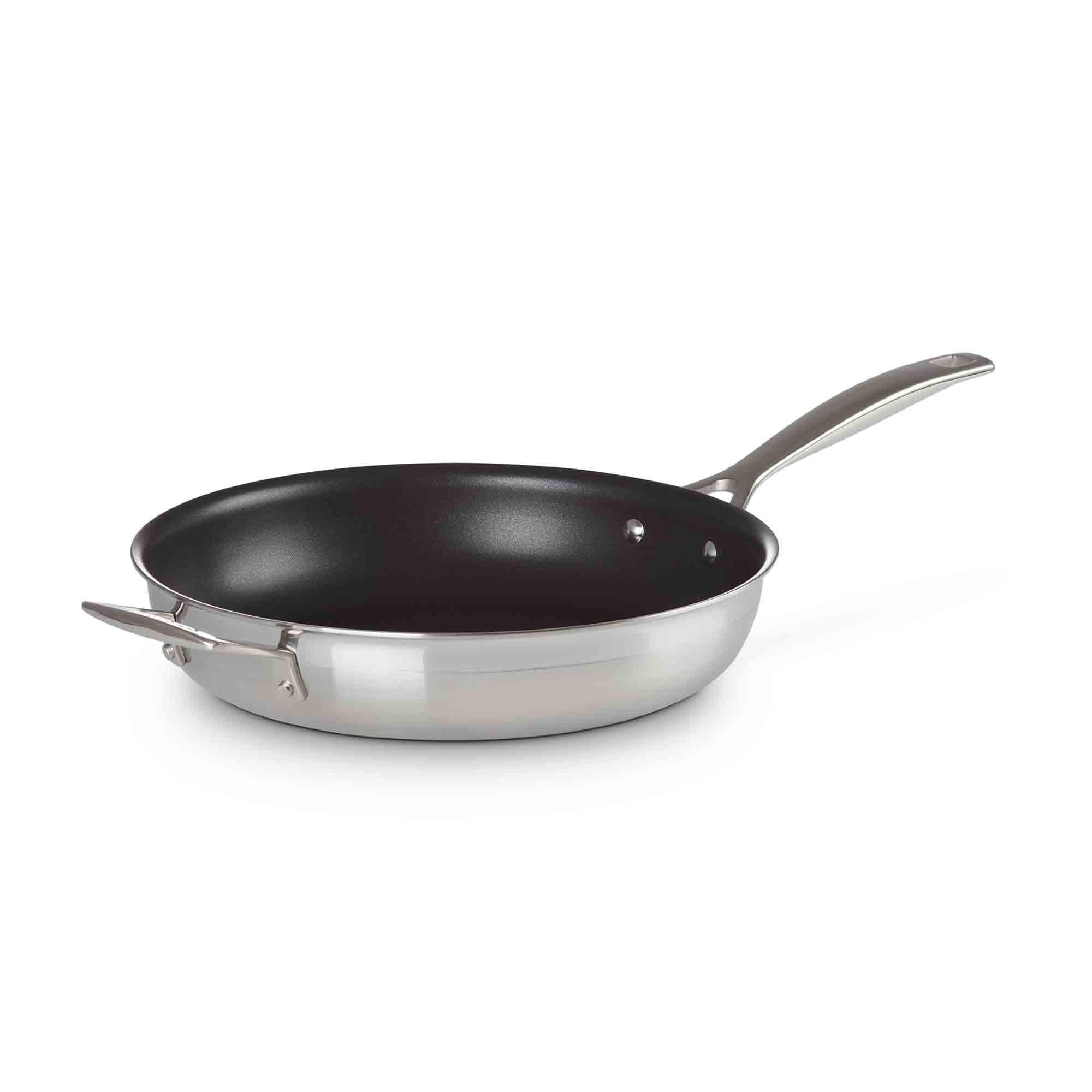 Le Creuset 3-ply Stainless Steel Non-Stick Frying Pan with Helper Handle o n white background