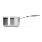 Stainless steel saucepan on a white background