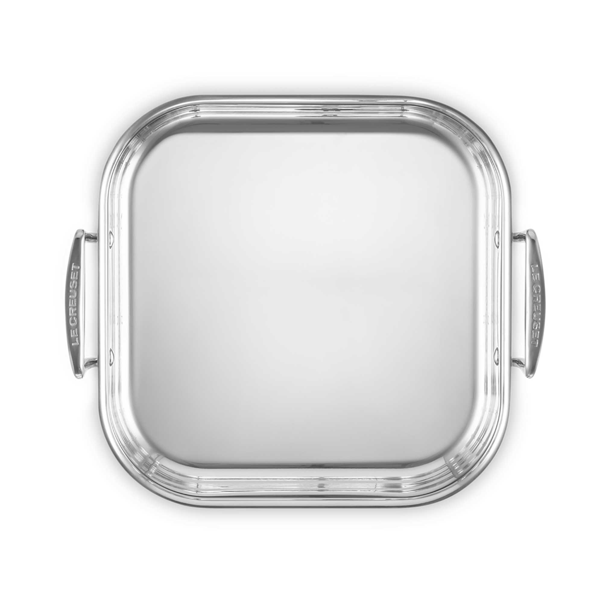 Silver square roaster on white background