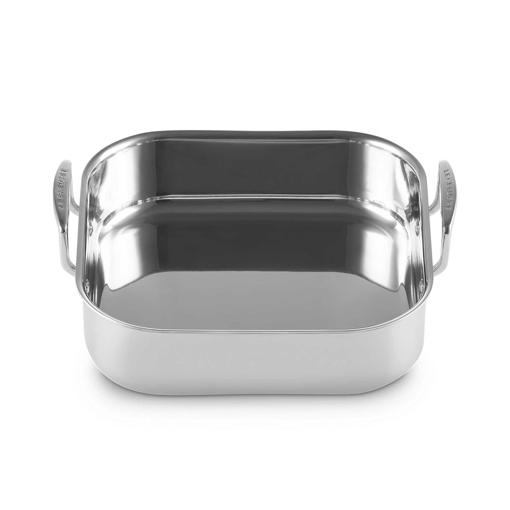 Silver square roaster on white background