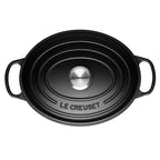 Satin black oval casserole with lid and handles