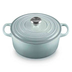 Le Creuset Sea Salt casserole with lid on white background