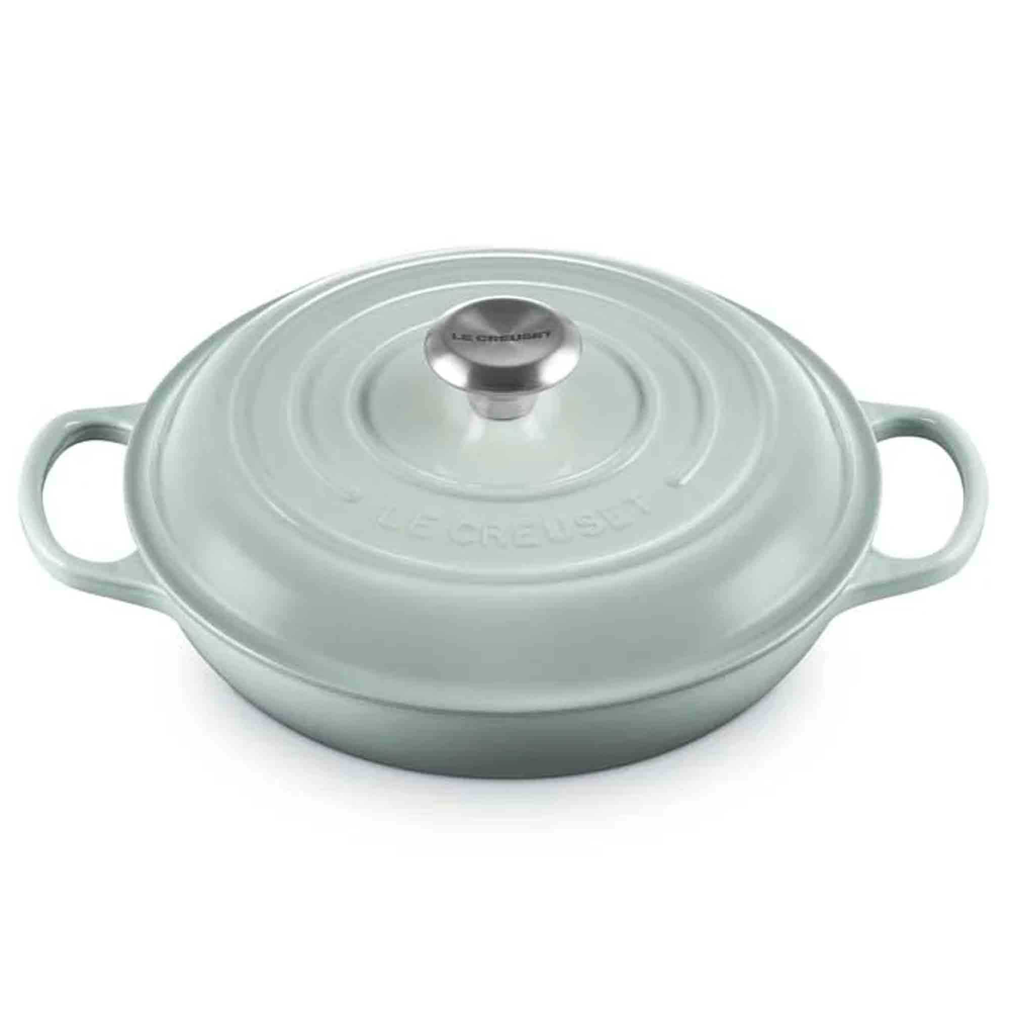 Le Creuset Sea Salt Shallow Casserole on a white background