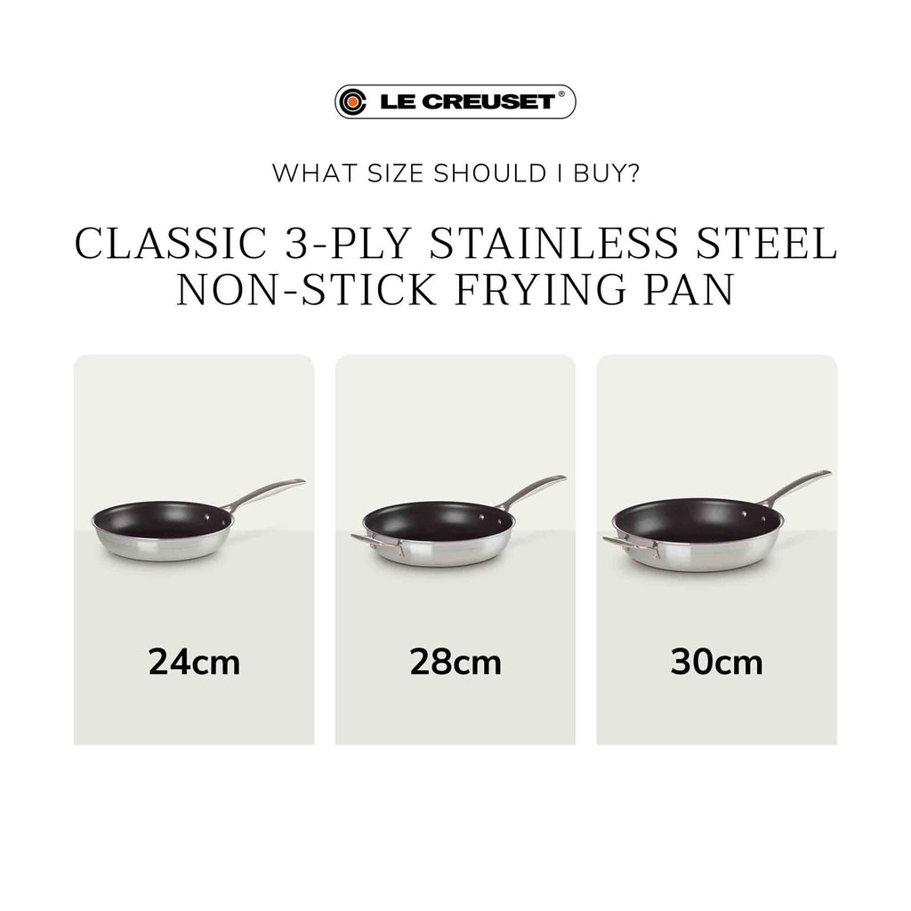 Le Creuset 3-ply Stainless Steel Non-Stick Frying Pan size guide