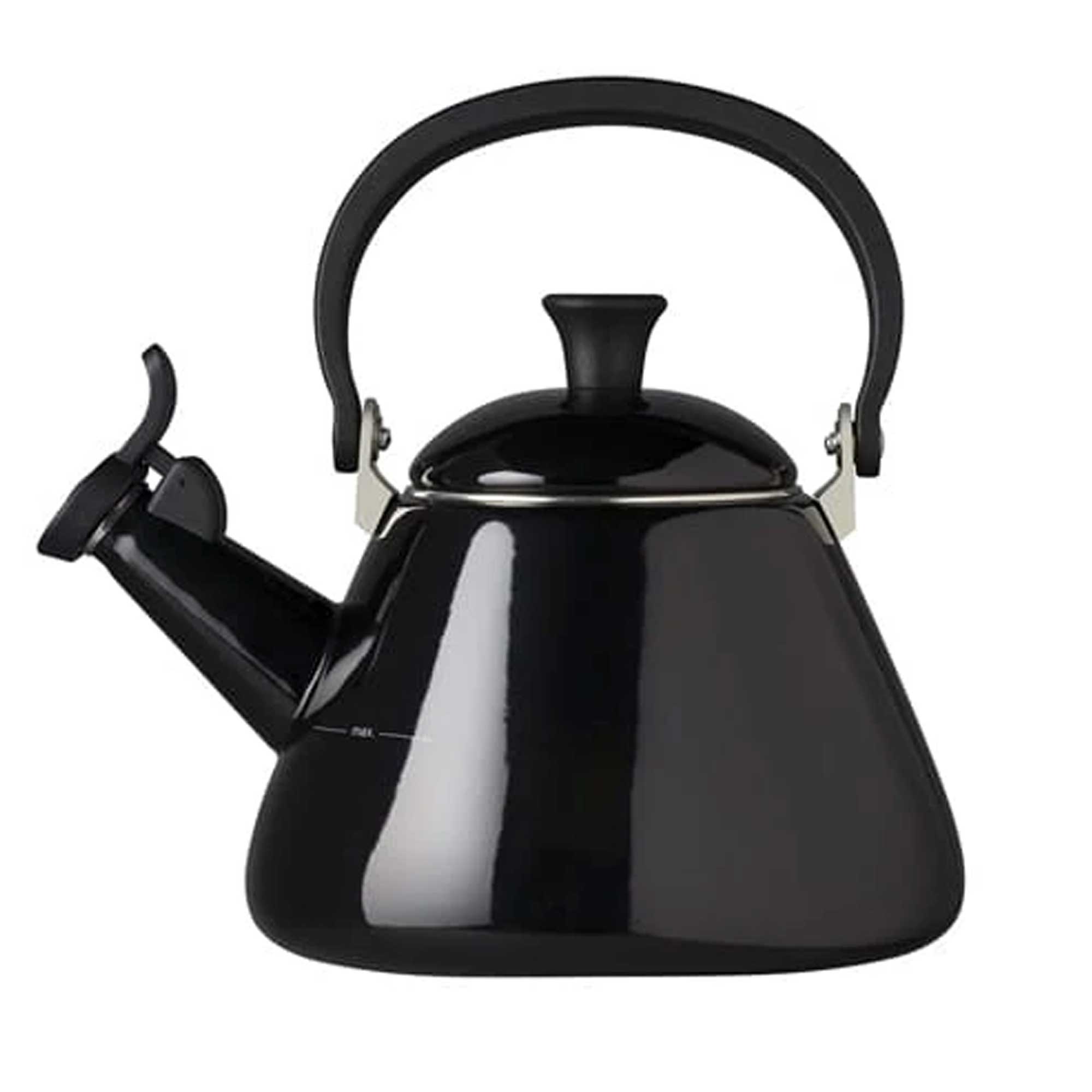 Black kettle with a lid on a white background