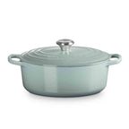 Le Creuset Sea Salt Oval Casserole with lid on white background
