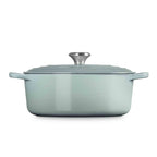 Le Creuset Sea Salt Oval Casserole with lid on white background