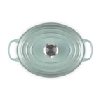 Le Creuset Sea Salt Oval Casserole with lid and handles on white background