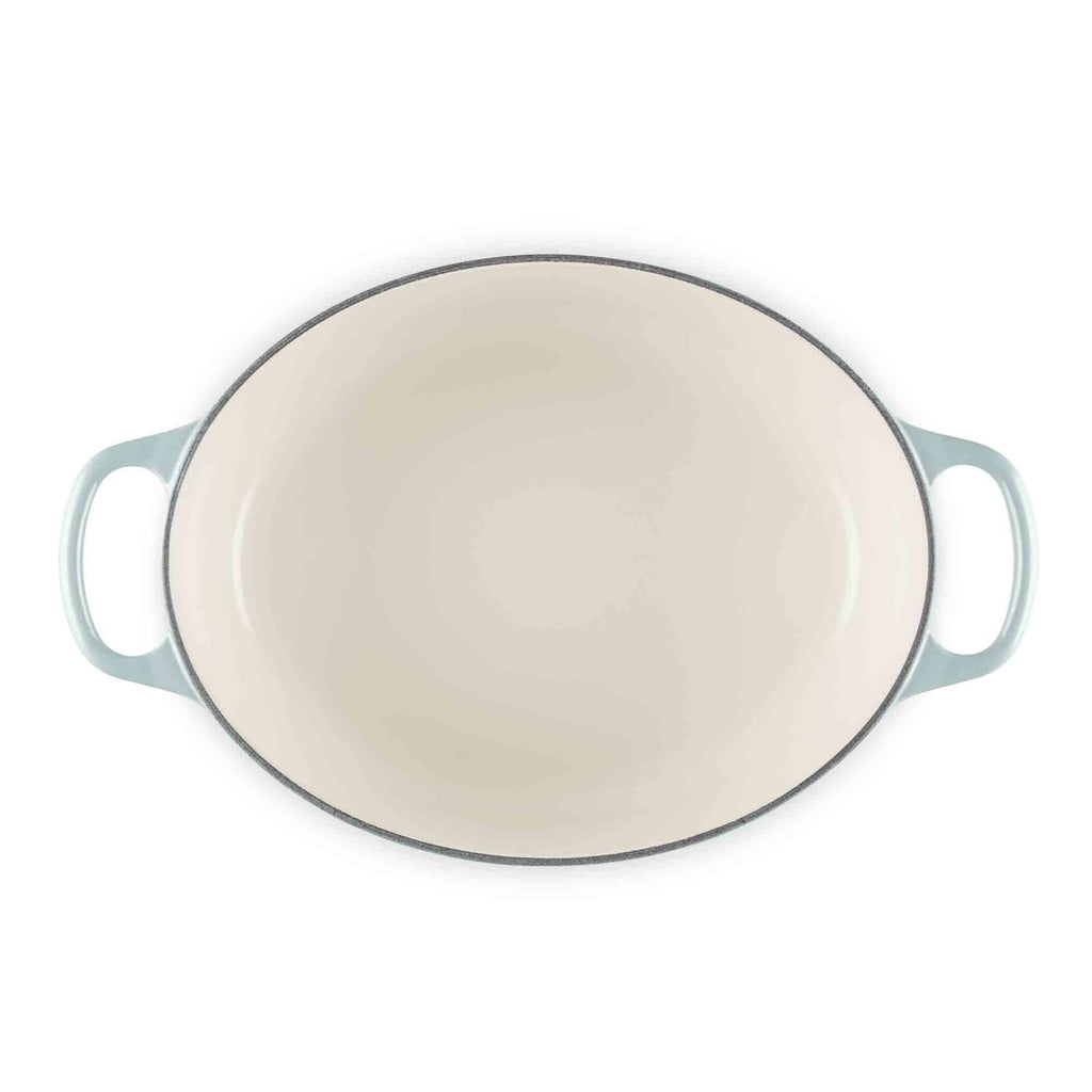Le Creuset Sea Salt Oval Casserole with handles on white background