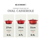 Le Creuset oval casserole size guide with serving and capacity