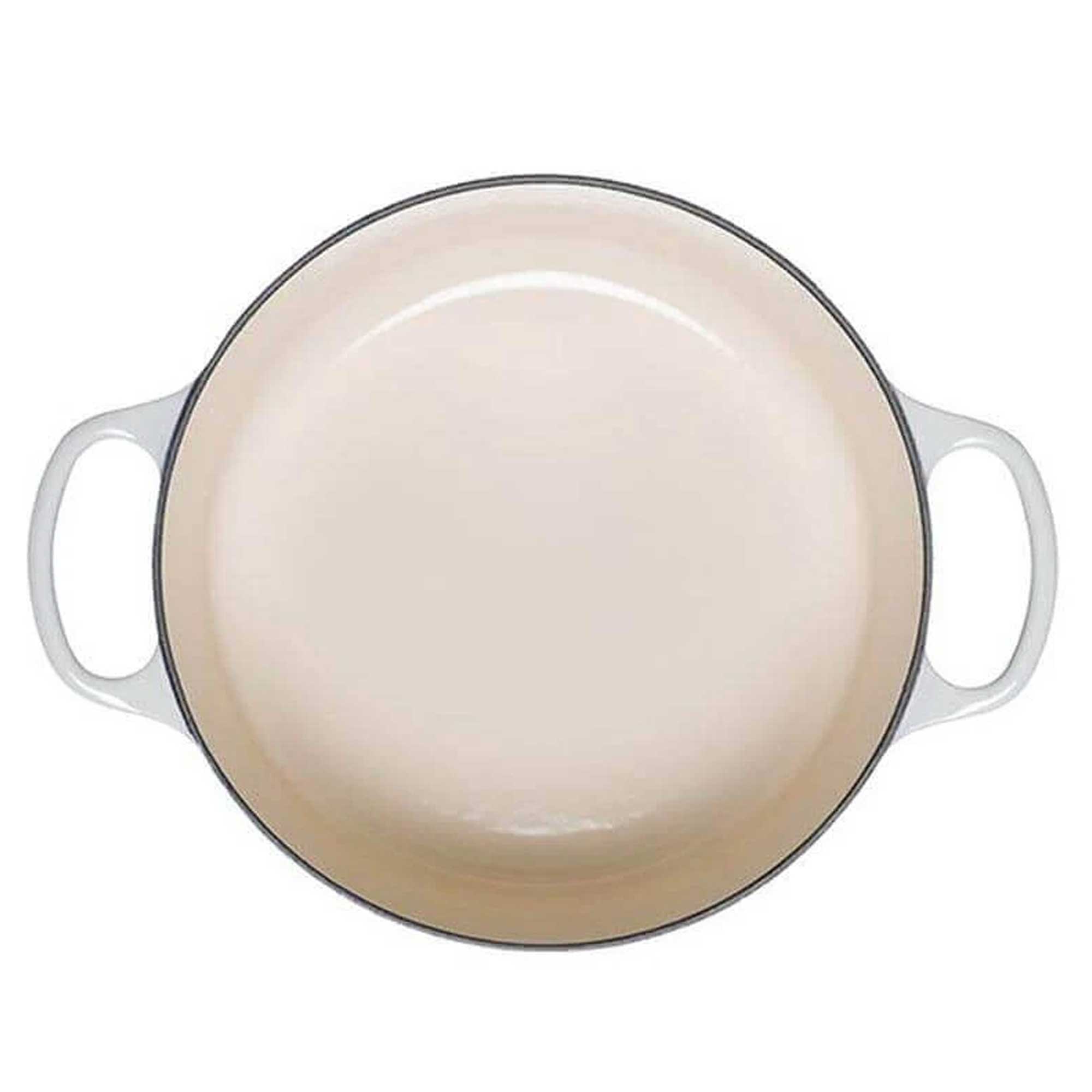 Meringue cast iron cookware with handles on a white background