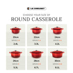 Le Creuset Round Casserole size including litres