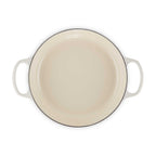Meringue enameled cast iron baking dish with handles on a white background