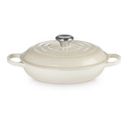 Meringue cookware with silver lid knob on a white background