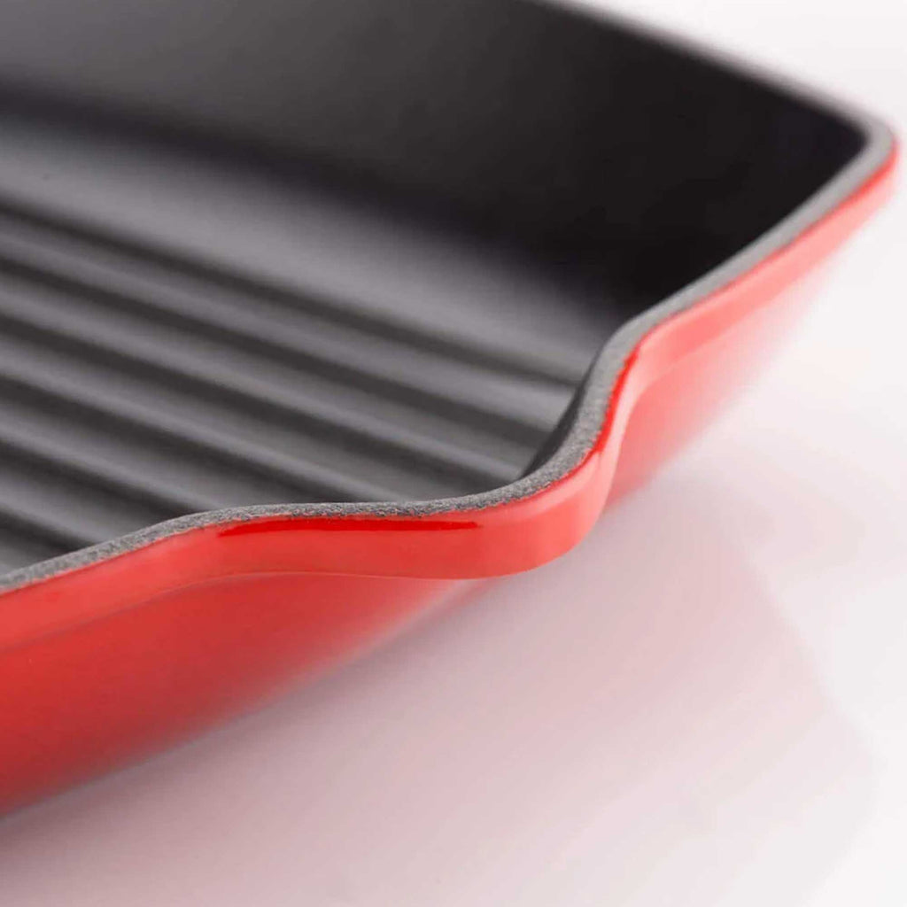 Red and black grill pan on a white background