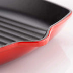 Red and black grill pan on a white background