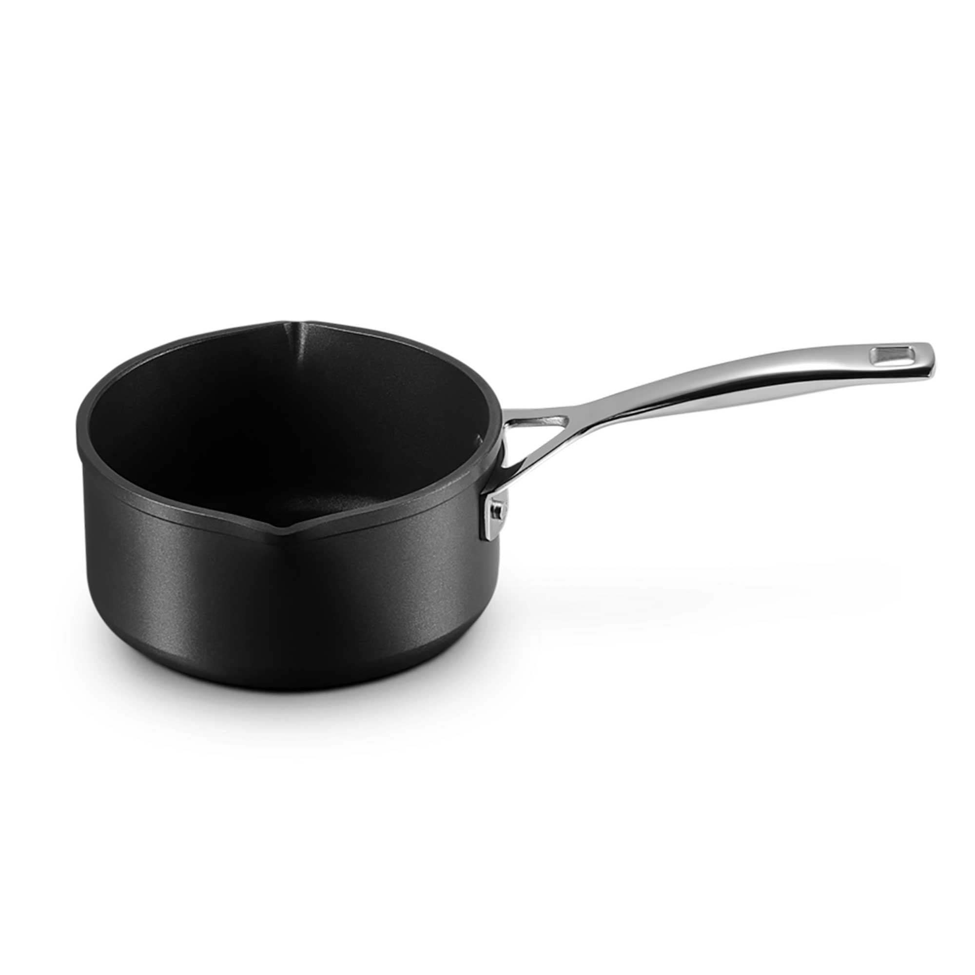 Black milk pan on a white background