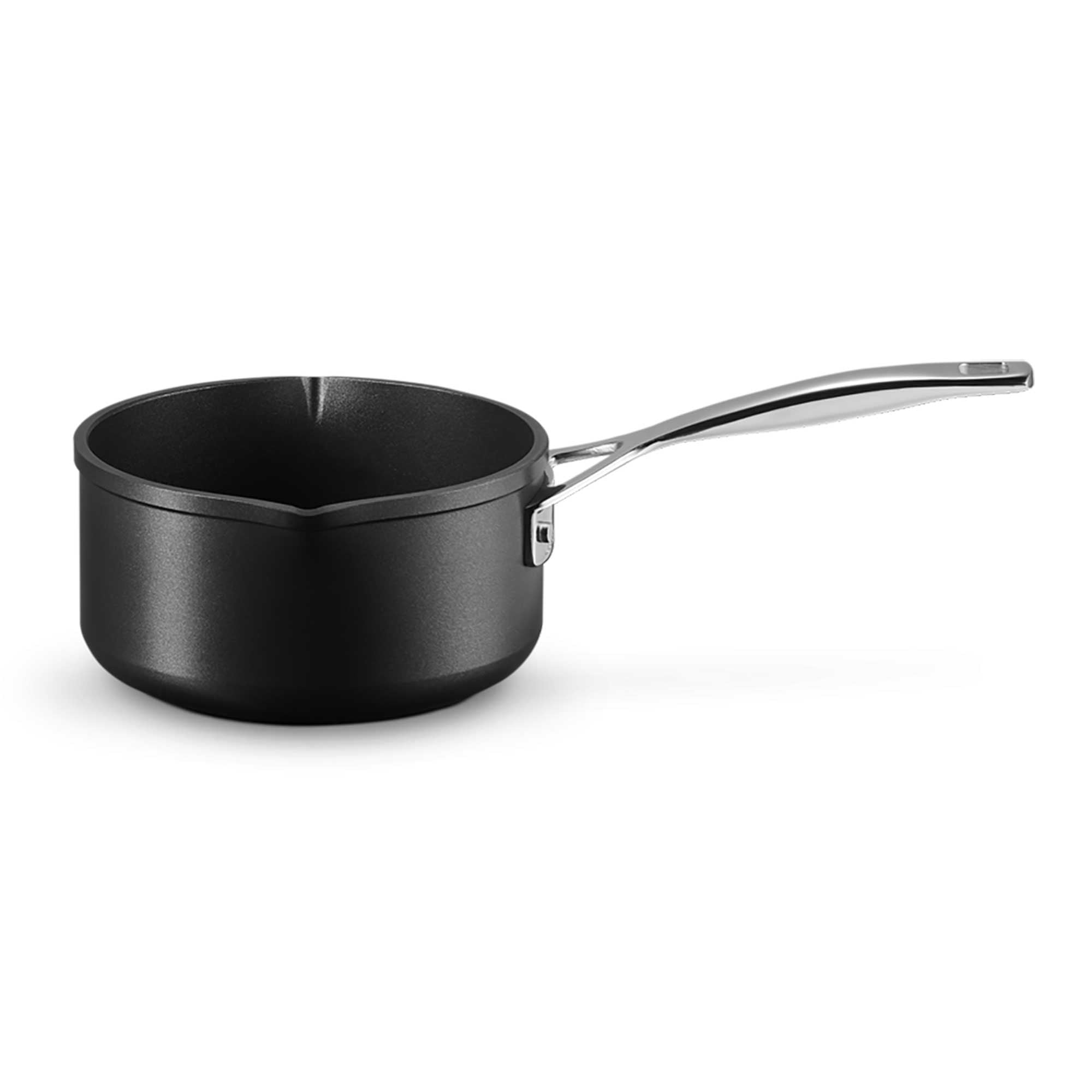 Black milk pan on a white background
