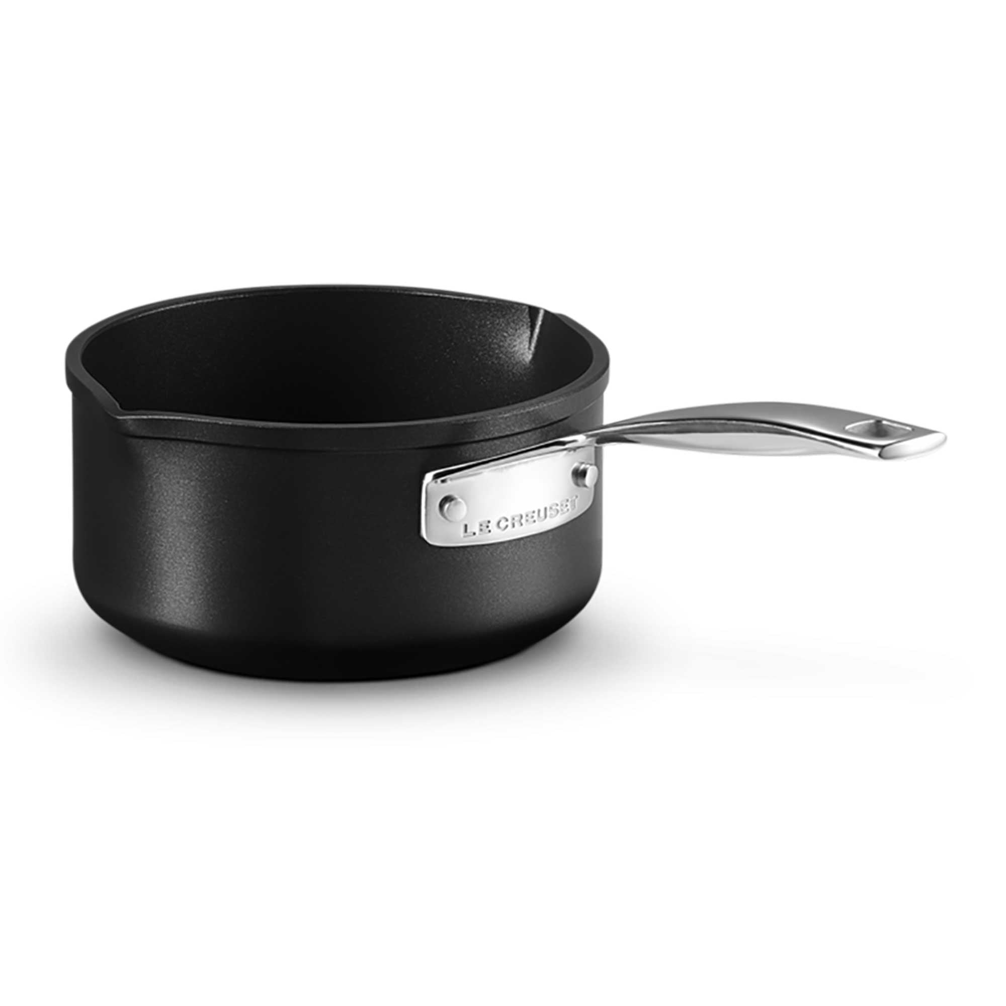 Black milk pan on a white background