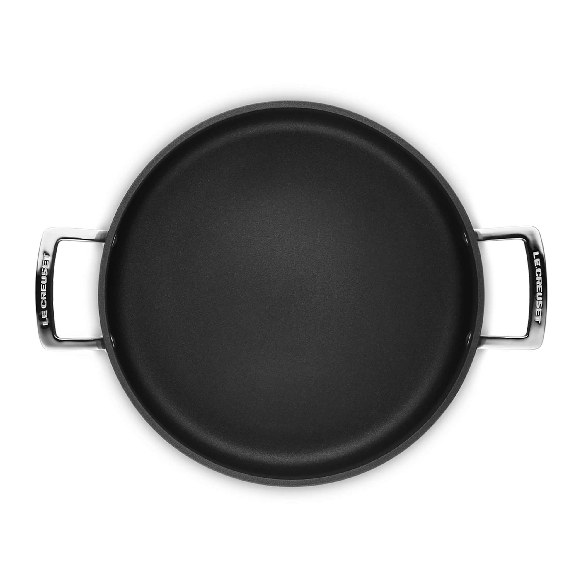 Black sauteuse with handles on a white background