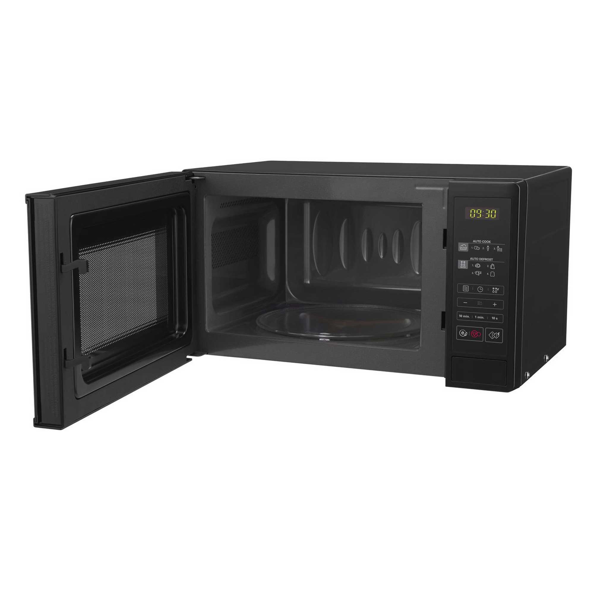 LG MS2042D Black microwave oven with open door