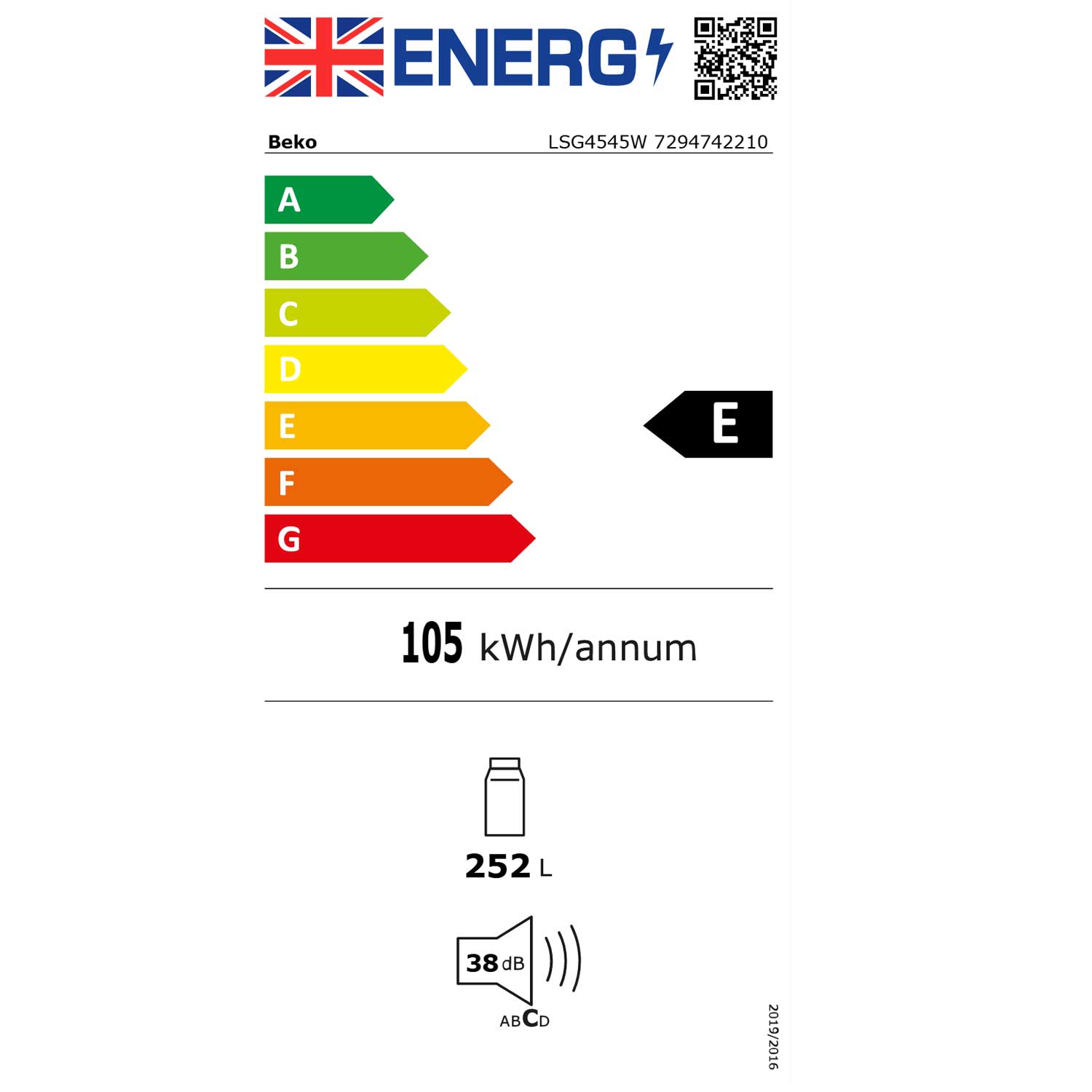 Beko LSG4545W 145cm Tall Larder Fridge, 252 Litres, 54cm Wide, White