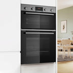 Bosch MBA533BS3B Built in Electric Double Oven, 89cm High, Main Oven Multifunction, Top Oven Grill & Convention, EasyClean, Sianless Steel