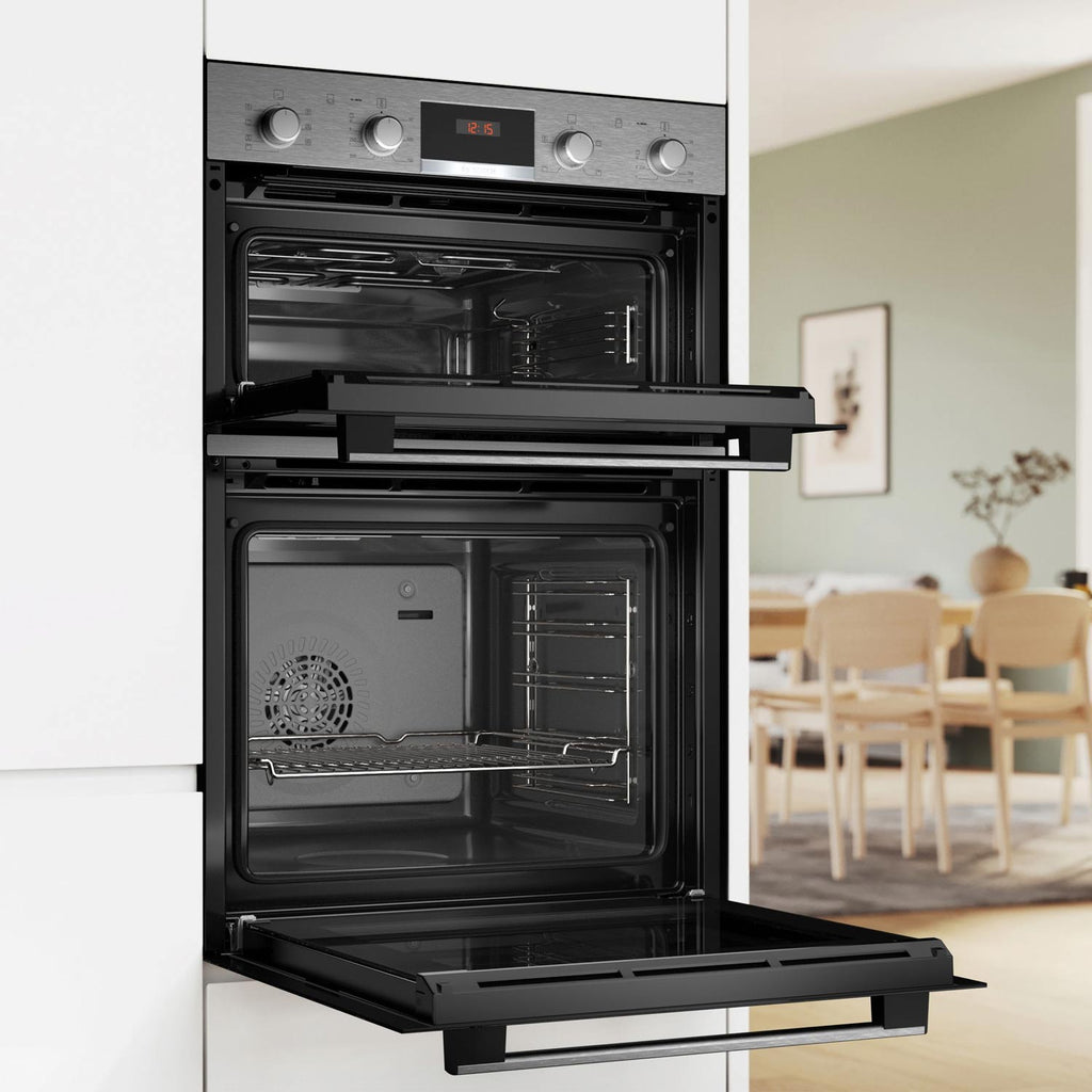 Bosch MBA533BS3B Built in Electric Double Oven, 89cm High, Main Oven Multifunction, Top Oven Grill & Convention, EasyClean, Sianless Steel