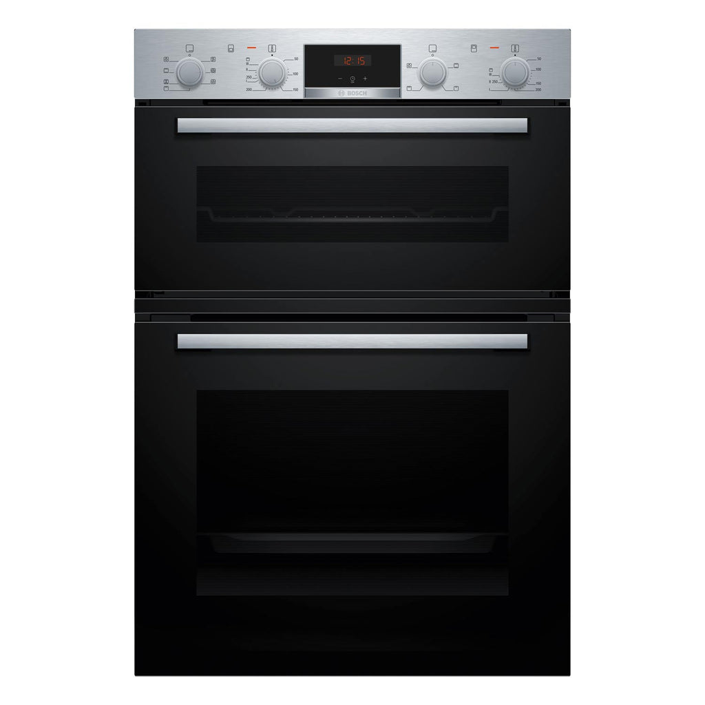 Bosch MBA533BS3B Built in Electric Double Oven, 89cm High, Main Oven Multifunction, Top Oven Grill & Convention, EasyClean, Sianless Steel