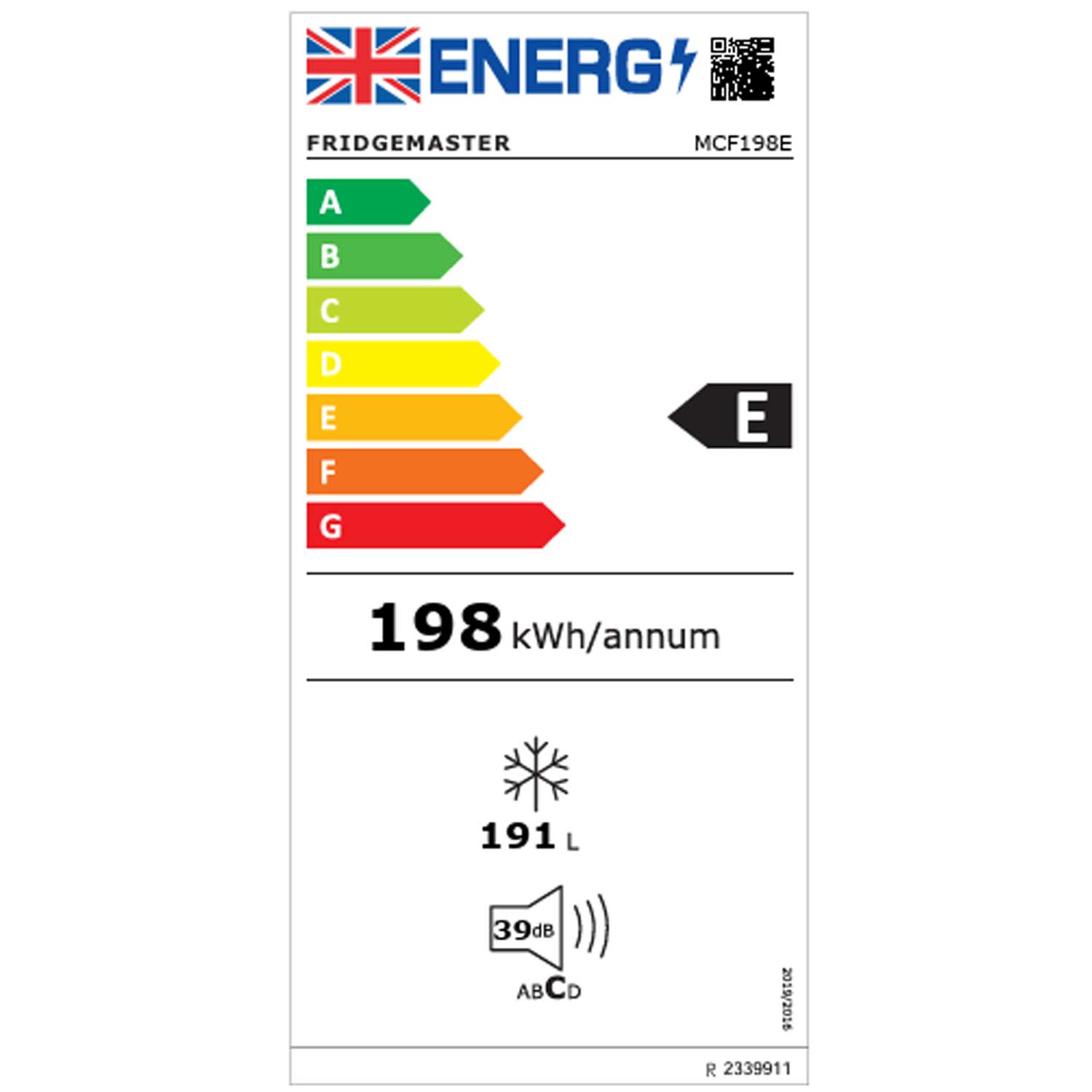 Fridgemaster MCF198E Chest Freezer, 191 Litre Capacity, 89cm Wide, Manual Defrost, White