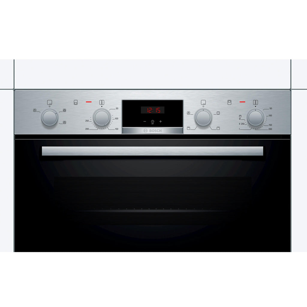 Bosch MHA133BR0B Built in Electric Double Oven, 89cm High, Main Oven Fan, Top Oven Grill & Convention, EasyClean, Sianless Steel