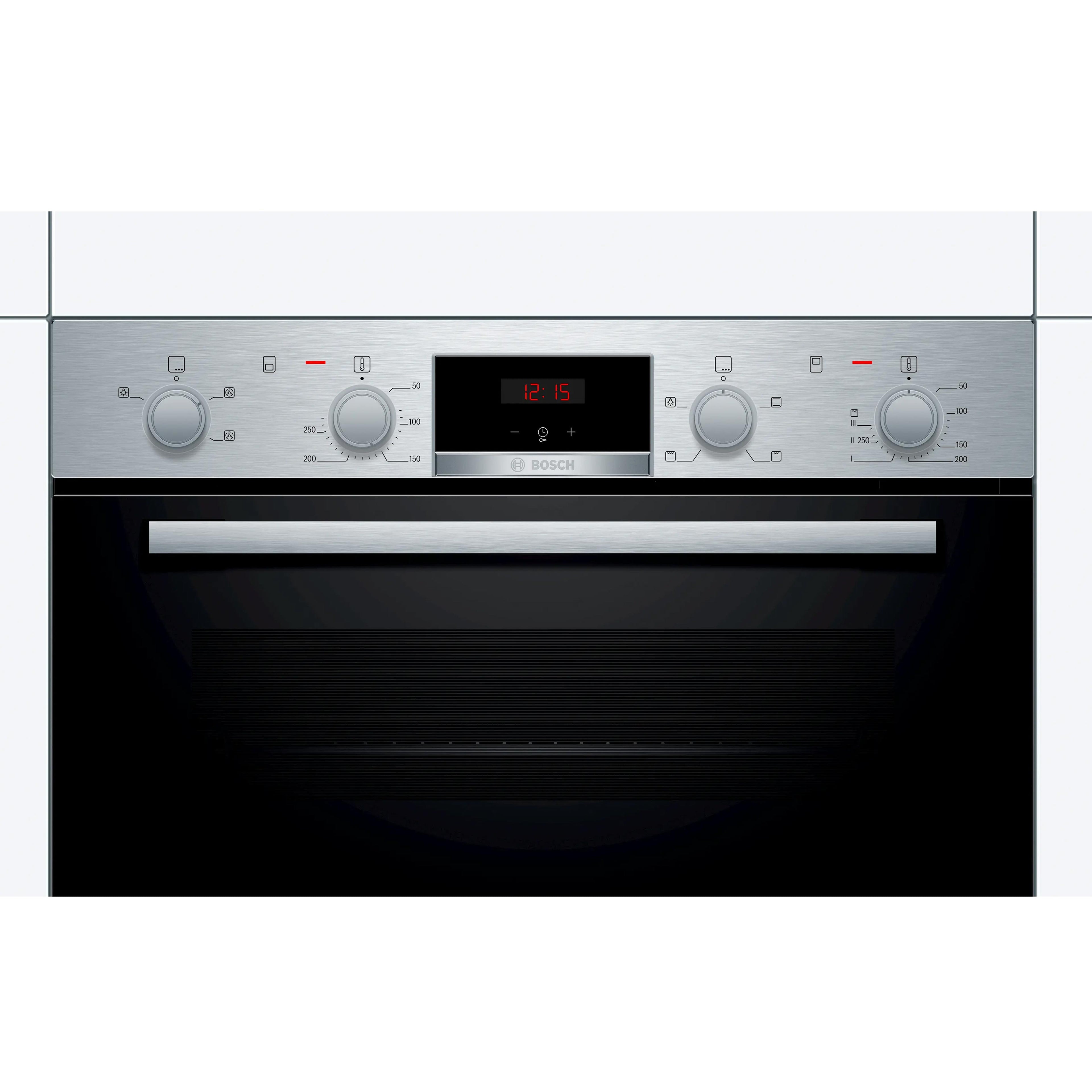 Bosch MHA133BR0B Built in Electric Double Oven, 89cm High, Main Oven Fan, Top Oven Grill & Convention, EasyClean, Sianless Steel