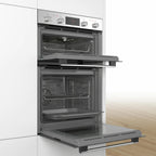 Bosch MHA133BR0B Built in Electric Double Oven, 89cm High, Main Oven Fan, Top Oven Grill & Convention, EasyClean, Sianless Steel