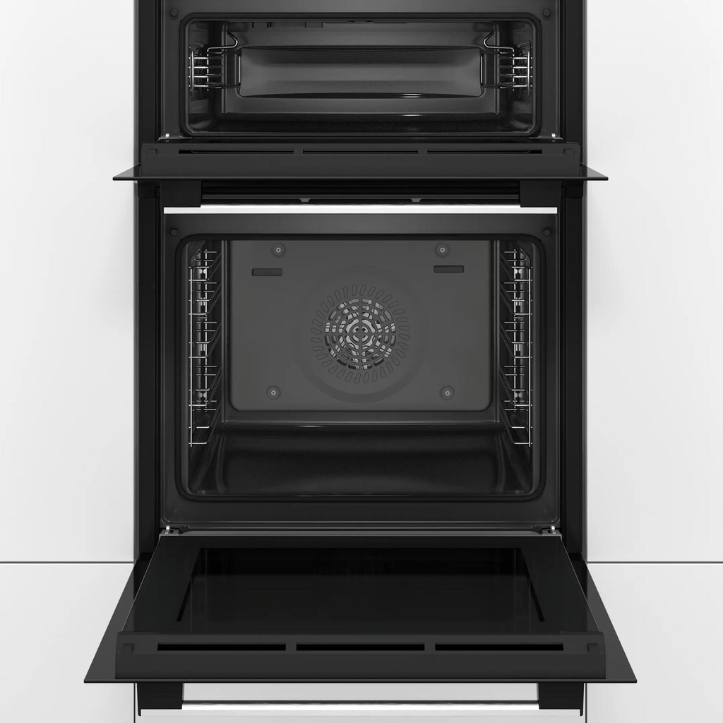 Bosch MHA133BR0B Built in Electric Double Oven, 89cm High, Main Oven Fan, Top Oven Grill & Convention, EasyClean, Sianless Steel