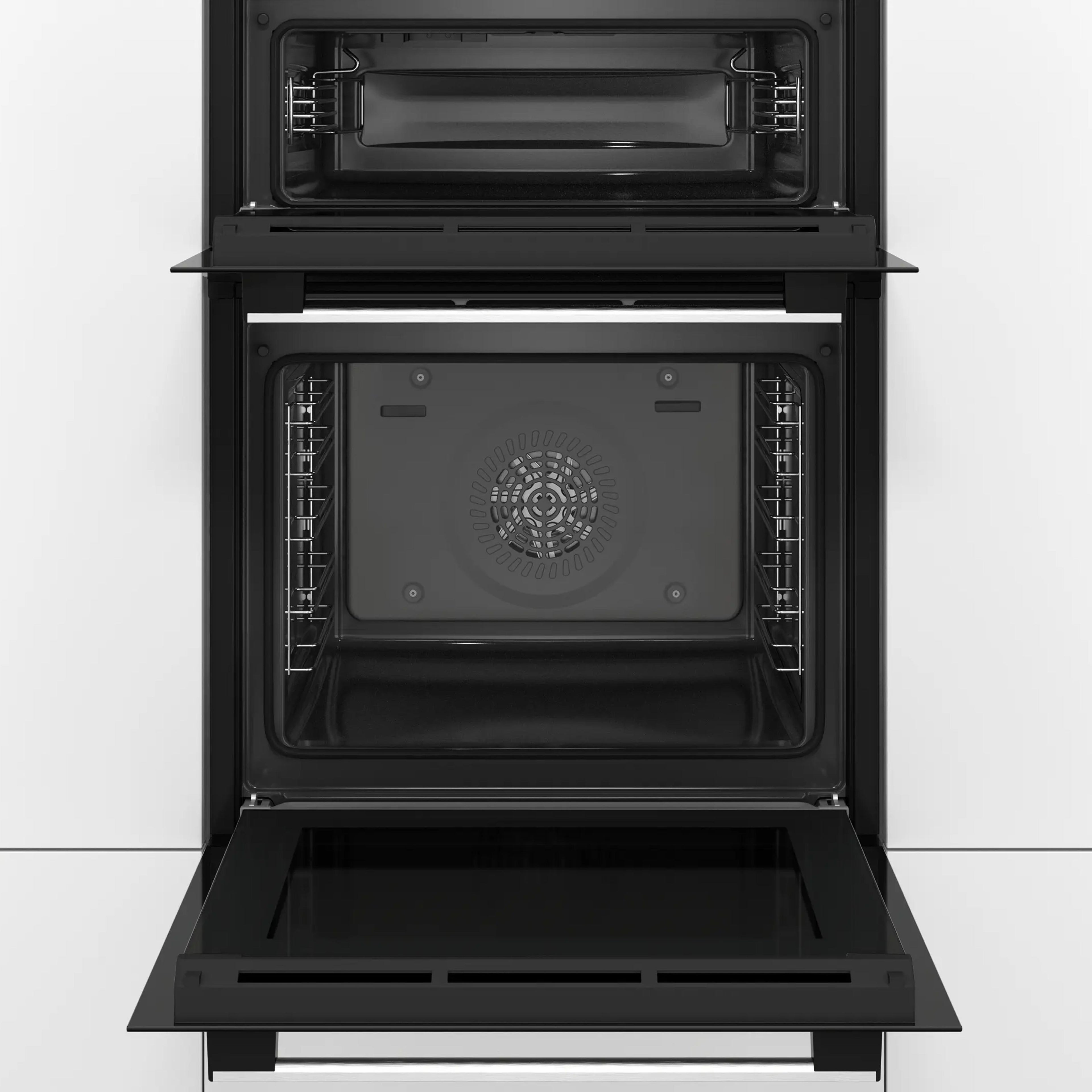 Bosch MHA133BR0B Built in Electric Double Oven, 89cm High, Main Oven Fan, Top Oven Grill & Convention, EasyClean, Sianless Steel