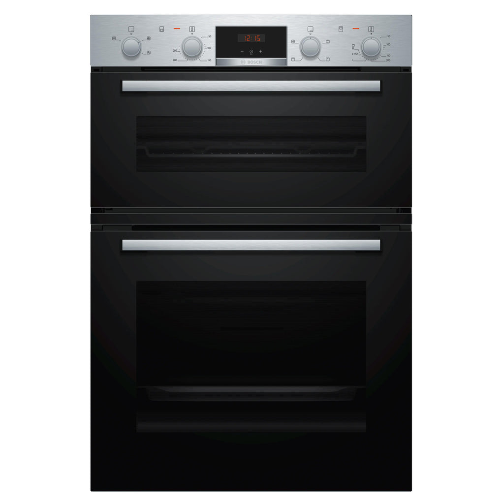 Bosch MHA133BR0B Built in Electric Double Oven, 89cm High, Main Oven Fan, Top Oven Grill & Convention, EasyClean, Sianless Steel