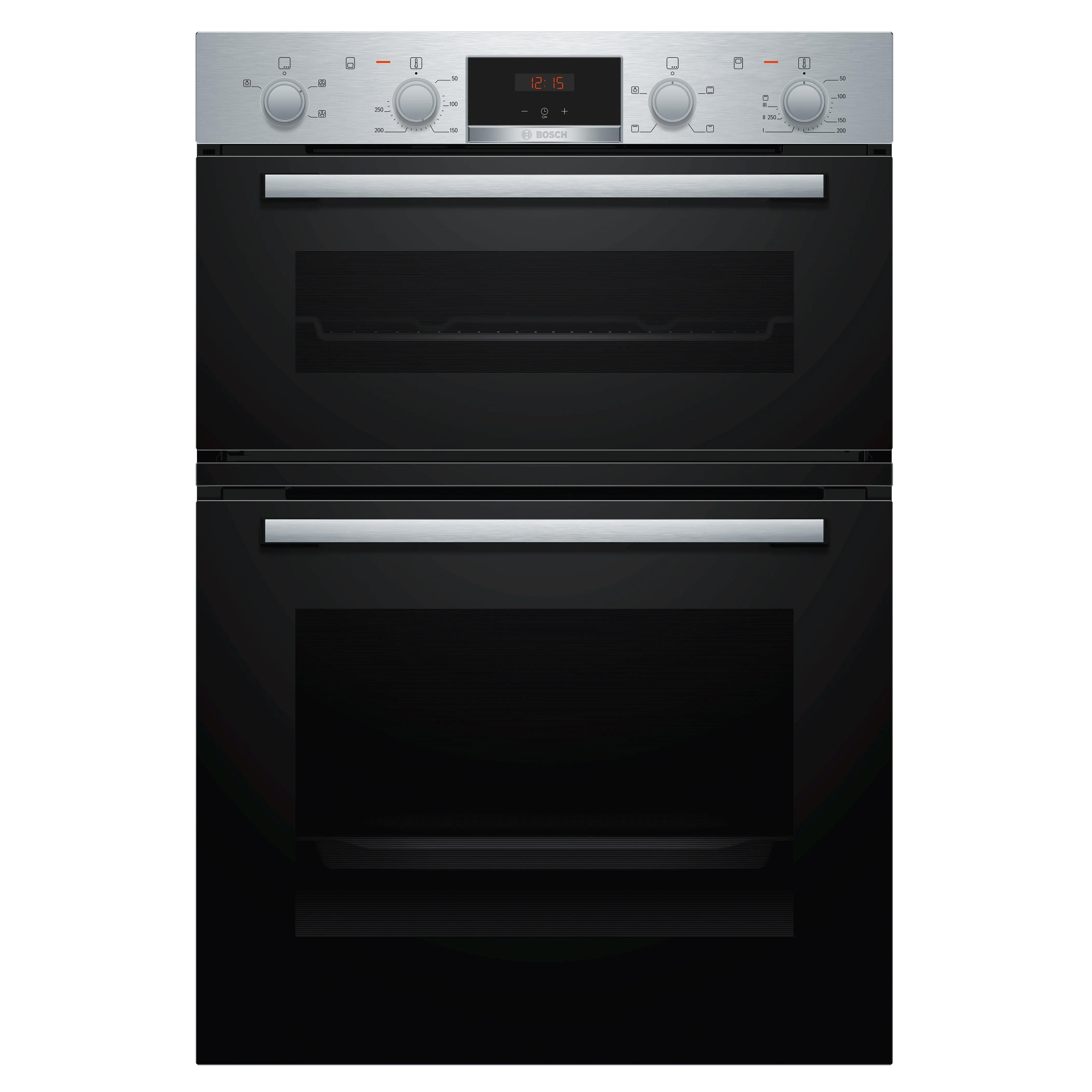 Bosch MHA133BR0B Built in Electric Double Oven, 89cm High, Main Oven Fan, Top Oven Grill & Convention, EasyClean, Sianless Steel