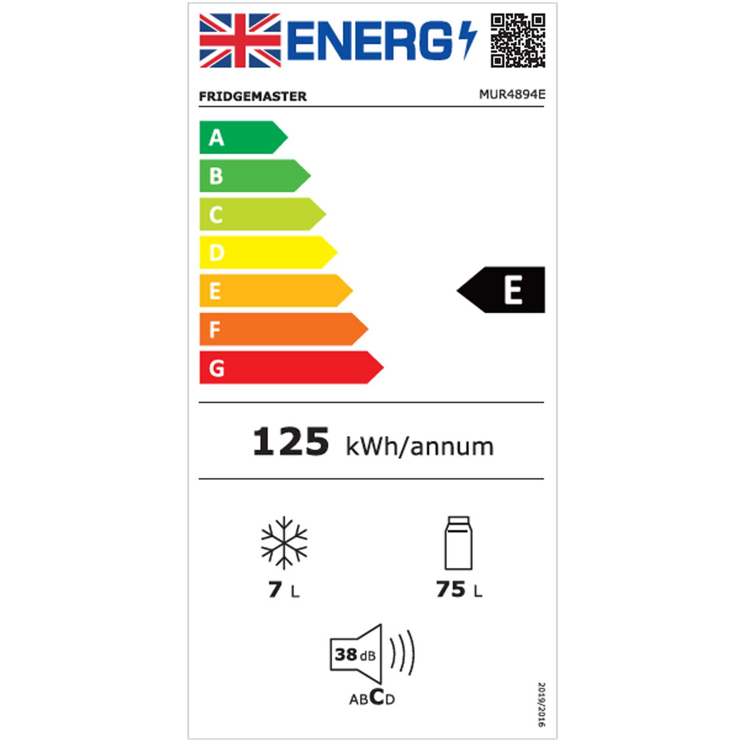 Fridgemaster MUR4894E Undercounter Fridge with Freezer, 75 Litre Fridge, 7 Litre Freezer, 48cm Wide, White