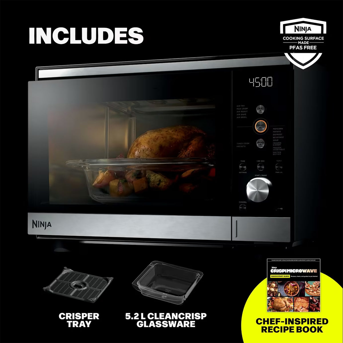 Ninja CRISPi Microwave, Air Fryer and Oven with FusionCrisp Technology - Silver - MW101UK