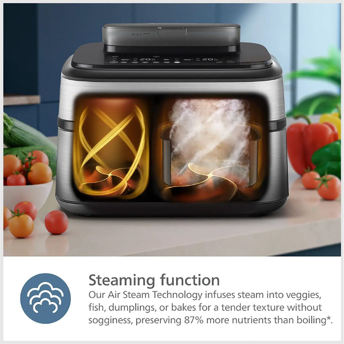 Philips 5000 Series Dual Basket Air Fryer with Steam – Silver - NA555_09