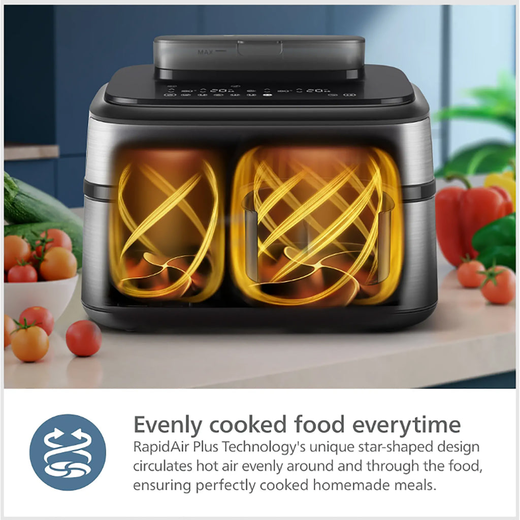 Philips 5000 Series Dual Basket Air Fryer with Steam – Silver - NA555_09